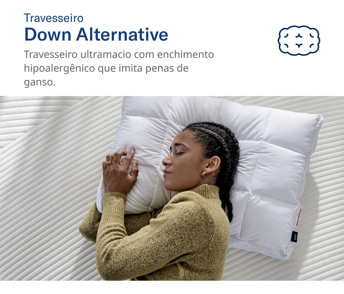 Travesseiro Luuna, Down Alternative, Macio, Compartimentos Acolchoados, Branco, 45 x 65 cm