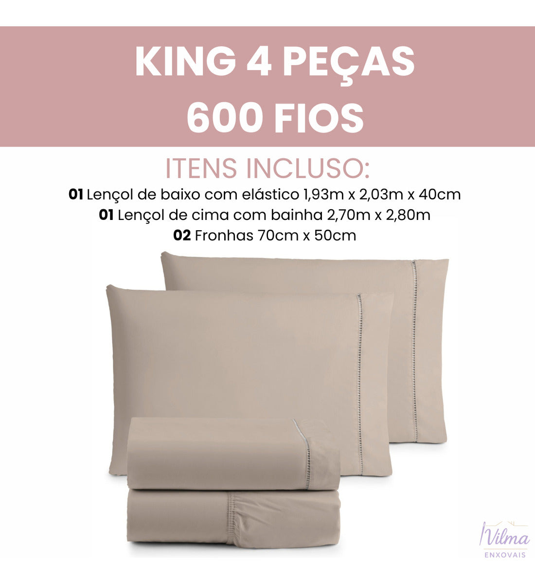 Jogo Lençol Super King Size 4 Peças - 600 Fios + Vedido Cor Cáqui Desenho Do Tecido Liso