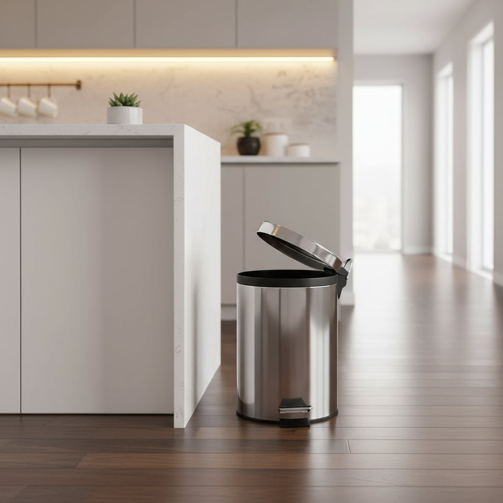 Cesto Lixo Inox 5L Pedal Sem Contato Higiênico, Prático, Para Cozinha ou Banheiro