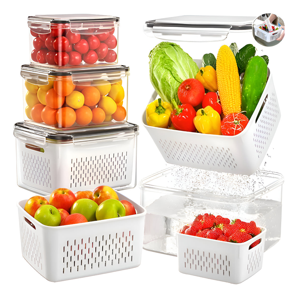 Kit 3 Organizadores Geladeira 5.6 Litros Com Tampa Antivazamento Alimentos Vegetais Cesto Porta Frutas Clear Fresh - Marca Macater