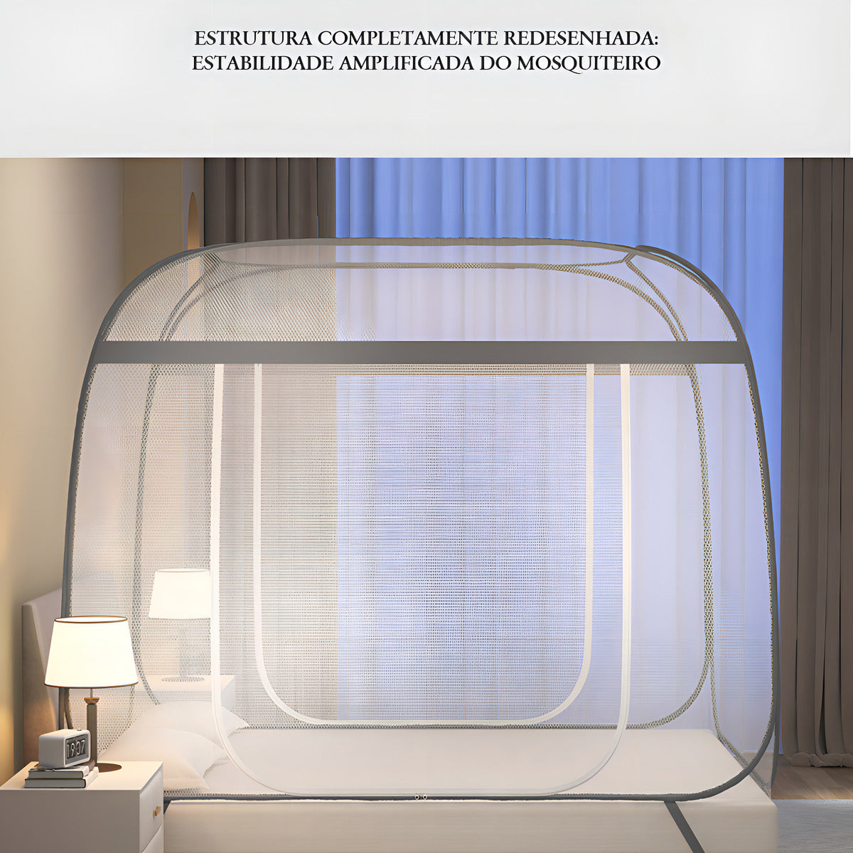 Mosquiteiro Casal Premium Com Zíper Duplo Estruturado Cor Cinza
