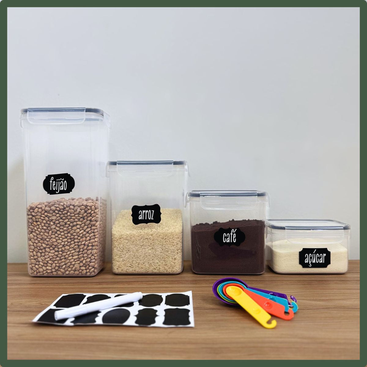 Kit 15 Potes Hermético Cadencia Mantimentos Quadrado Cozinha Branco