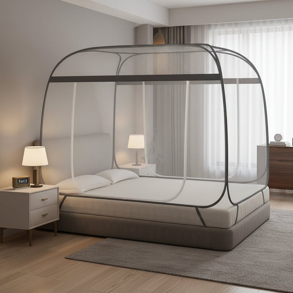 Mosquiteiro Casal Premium Com Zíper Duplo Estruturado Cor Cinza