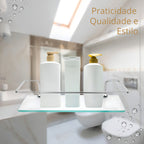 Kit Acessórios Banheiro Inox 5peças + 1 Porta Shampoo Reto Cor Prateado