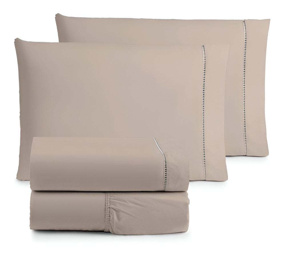 Jogo Lençol Super King Size 4 Peças - 600 Fios + Vedido Cor Cáqui Desenho Do Tecido Liso