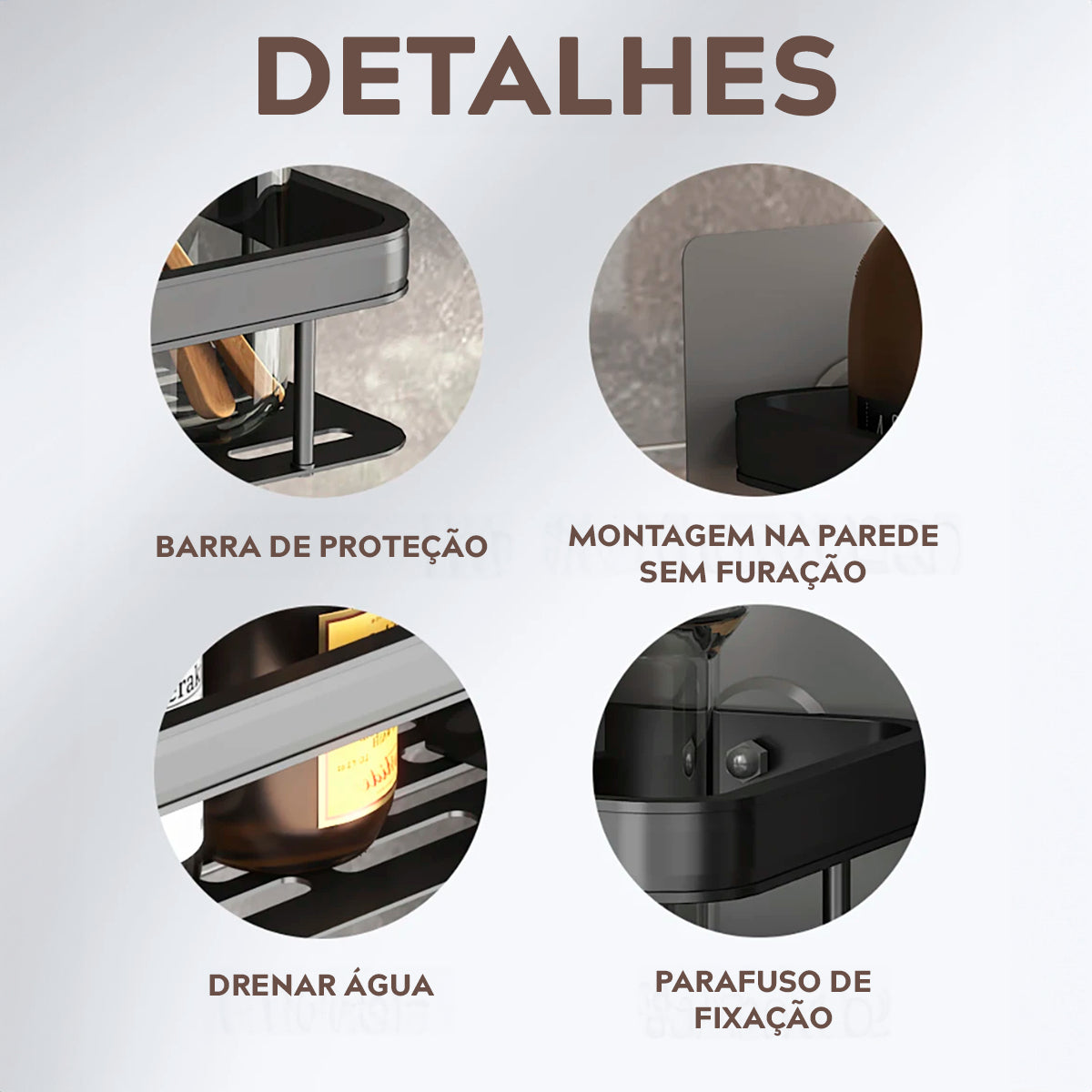 Kit 2 Suporte Porta Shampoo Sabonete Banheiro Adesivo Parede Sem Furos Box Luxo Cor Preto Brielli Home