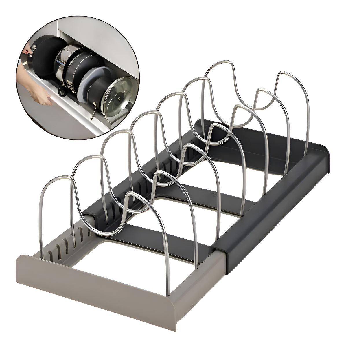 Organizador De Tampa Gaveta Cozinha Encaixe Prato Expansível Cor Cinza-escuro