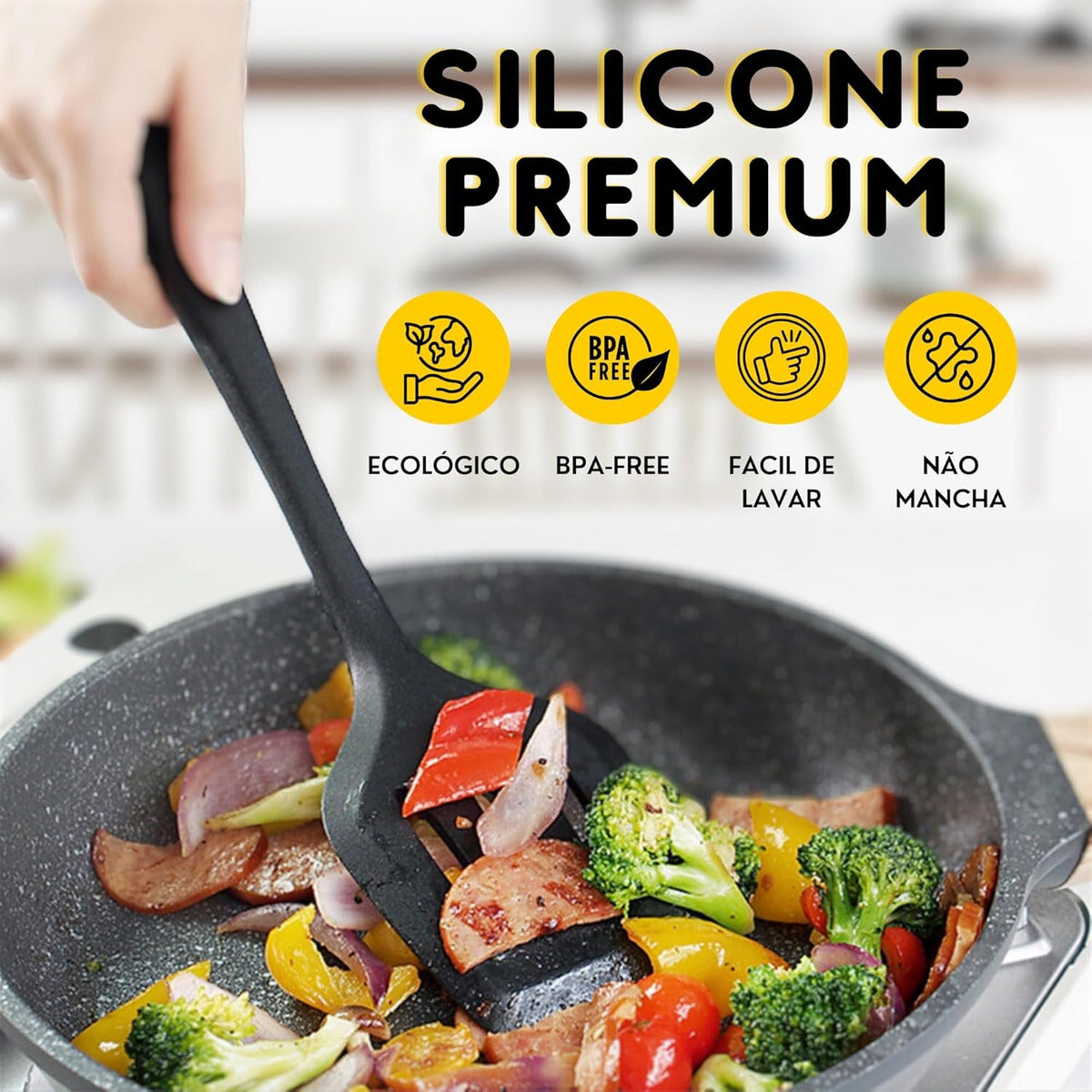 Lumai utensil silicone premium set conjunto 10 utensílios de cozinha cor preto escumadeira colheres espatulas pegador