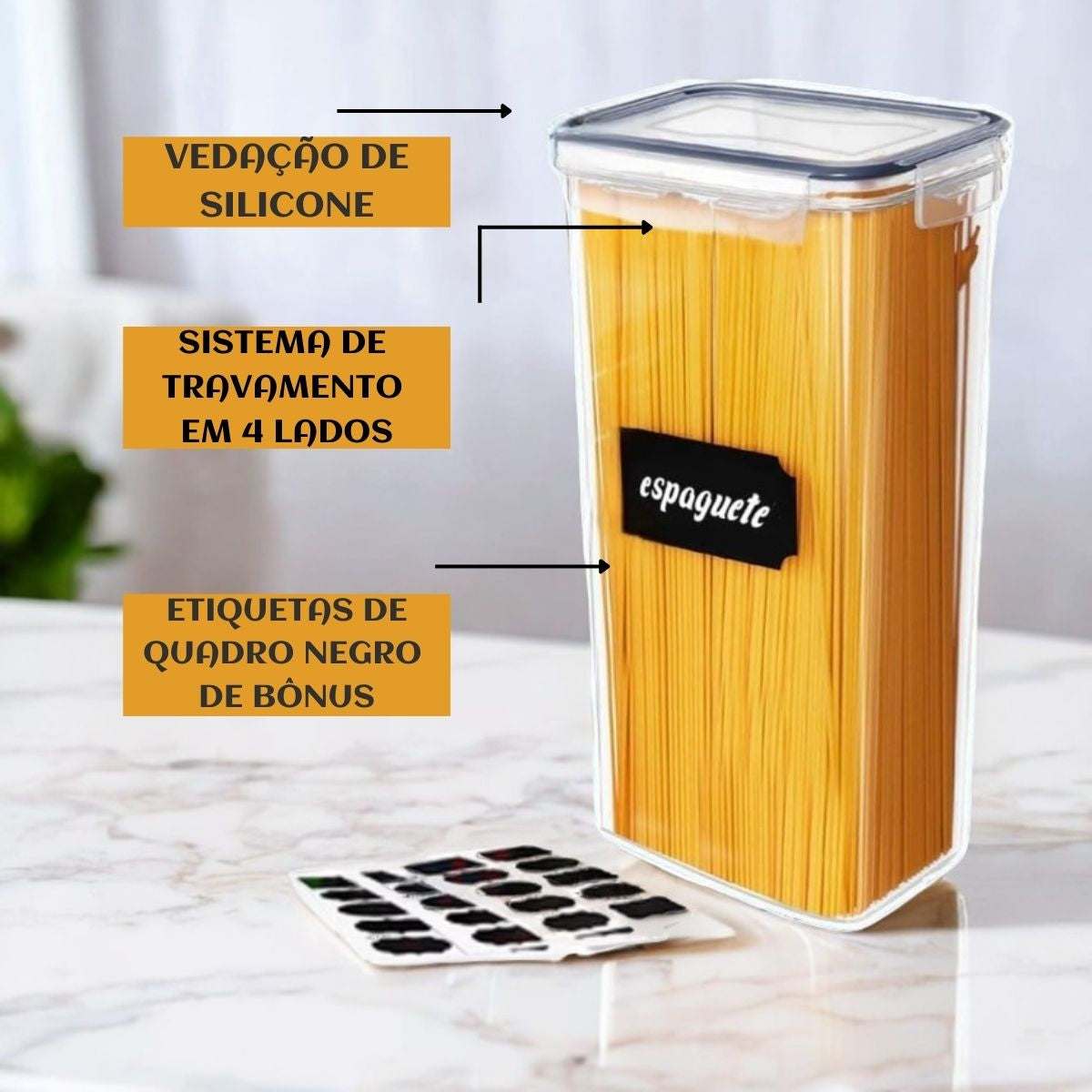 Kit 15 Potes Hermético Cadencia Mantimentos Quadrado Cozinha Branco