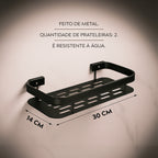 Kit 2 Suporte Porta Shampoo Sabonete Banheiro Adesivo Parede Sem Furos Box Luxo Cor Preto Brielli Home