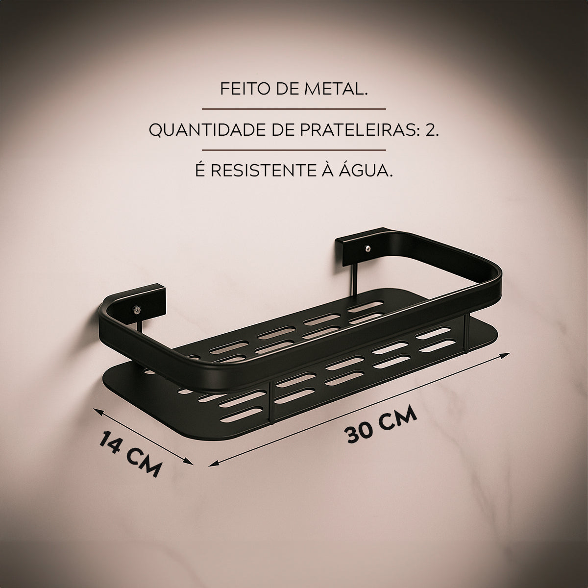 Kit 2 Suporte Porta Shampoo Sabonete Banheiro Adesivo Parede Sem Furos Box Luxo Cor Preto Brielli Home