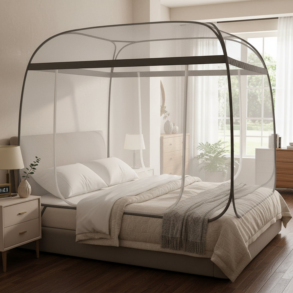 Mosquiteiro Casal Premium Com Zíper Duplo Estruturado Cor Cinza