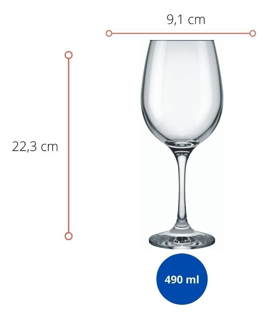 Conjunto De Taças De Vidro Para Vinho/ Água 490 Ml 6 Peças