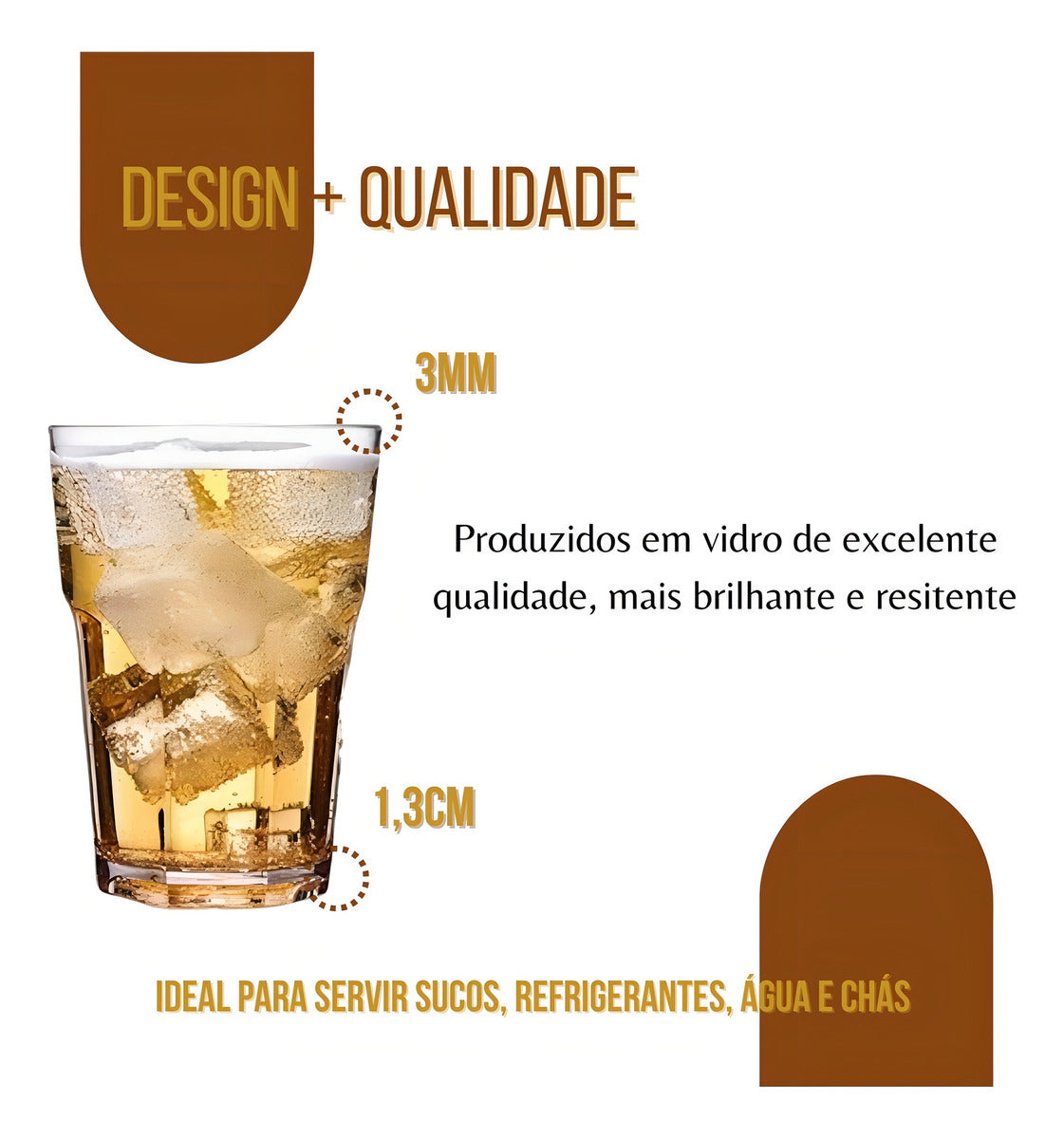 Jogo De Copos Em Vidro Kit 6 Peças Cozinha Água Suco Drink