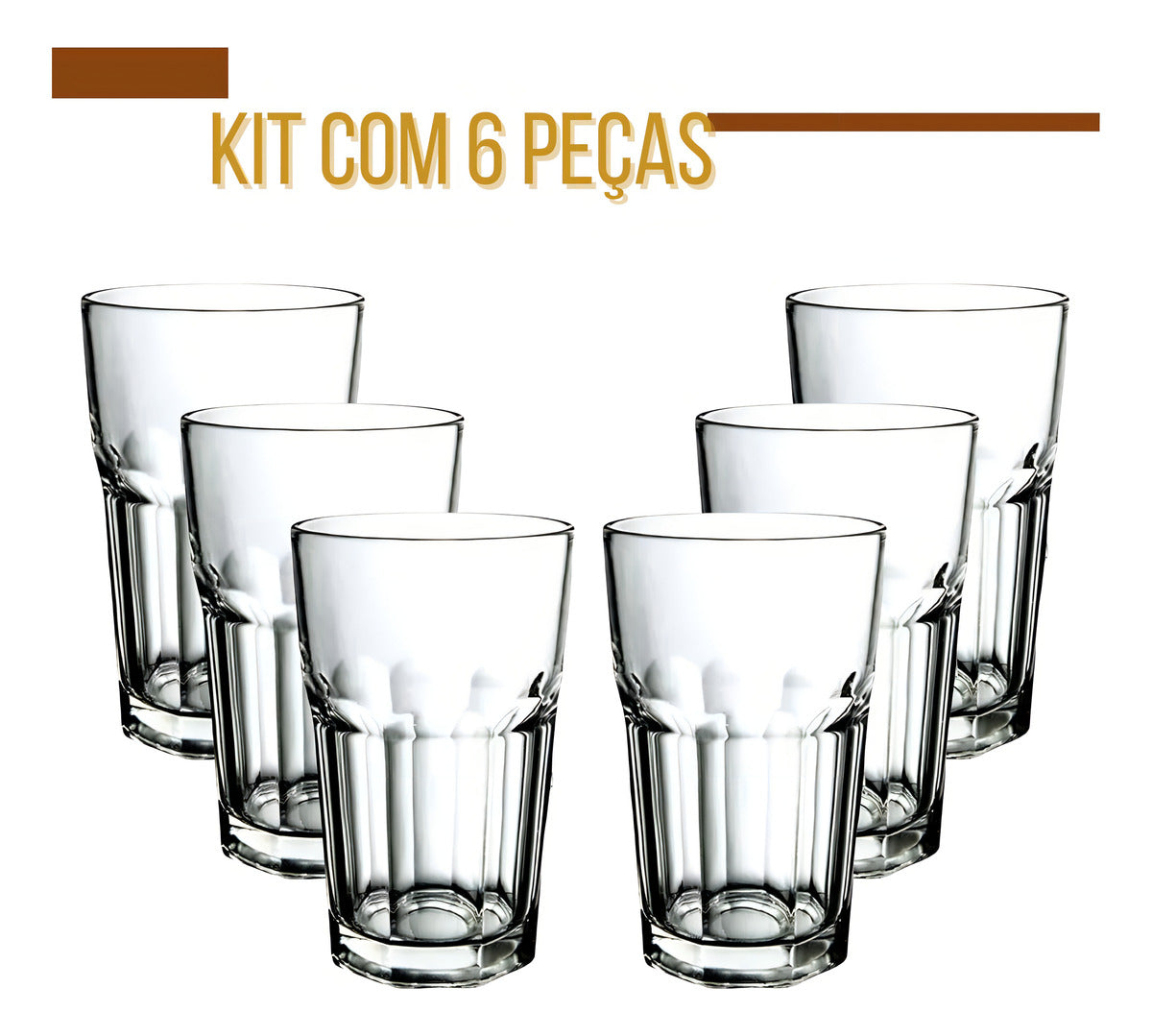 Jogo De Copos Em Vidro Kit 6 Peças Cozinha Água Suco Drink