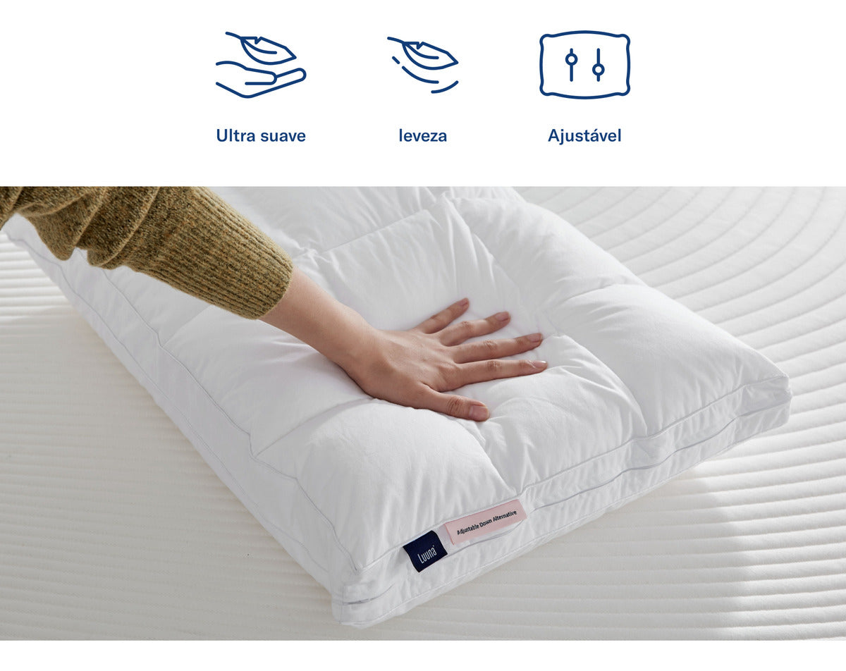 Travesseiro Luuna, Down Alternative, Macio, Compartimentos Acolchoados, Branco, 45 x 65 cm