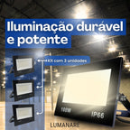 Kit Com 3 Refletor Led Holofote 100w Luz Branco-quente 3000k Resistente A Chuva Econômico Fácil De Instalar Carcaça Preta Ip66 Jardim Fachada Quintal