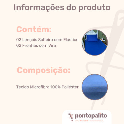 Kit 2 Jogos De Lençol Elástico Solteiro Fronha Roupa De Cama