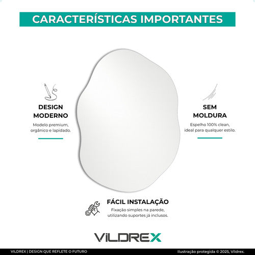 Espelho Vildrex Roma 70x50cm Design Moderno Lapidado Luxo