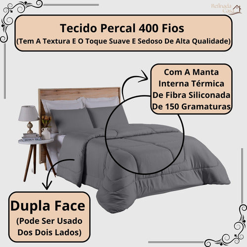 Edredom Queen Percal 400 Fios Grosso Super Casal Hotel Size