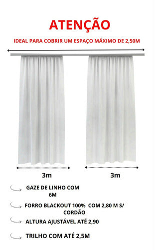 Cortina Trilho Duplo Gaze Linho C/ Blackout 100% 6m X 2,70m