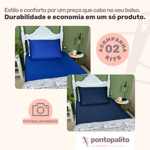 Kit 2 Jogos De Lençol Elástico Solteiro Fronha Roupa De Cama