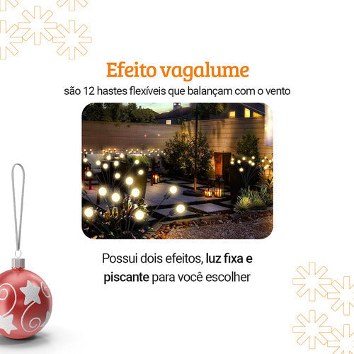 Luminária Pisca Solar Vagalume Natal Jardim Espeto 12 Led